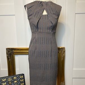 New York & Company Stretch Brown Houndstooth Plaid Sheath Dress Size XS